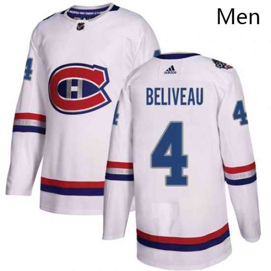 Mens Adidas Montreal Canadiens 4 Jean Beliveau Authentic White 2017 100 Classic NHL Jersey